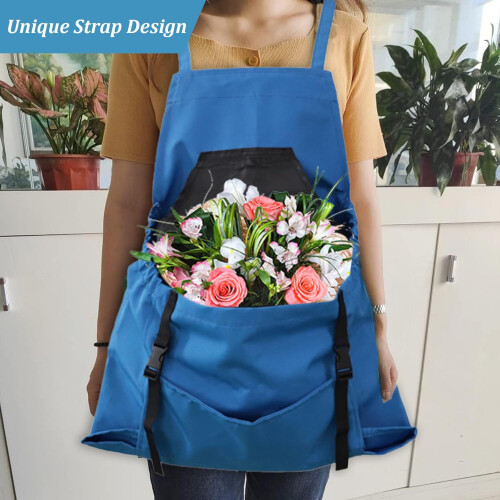 Garden Apron with Pockets Adjustable Quick Release One Size Harvest Apron, blue 1