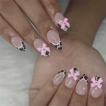 Pack of 24 Leopard Print French Bows False Nail Glossy Press On