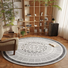 Large Washable Round Area Rug 200 Cm Diameter, Gray White Printed Short Pile, Non Slip Round Rug Entryway Living Room