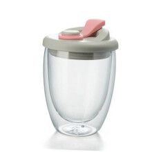 Tasse à lait en verre Borosilicate isolée à-couvercle rose 350ML