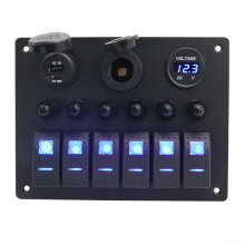 12/24V 6 Gang RV Marine Switch Panel with LED Voltage Display and Dual USB Fast Charging