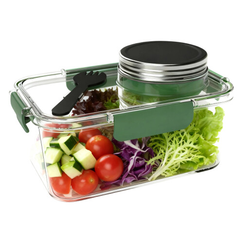 Kunststoff-Salatschüssel mit auslaufsicherem Dressing-Halter,
