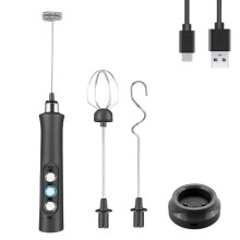 Batedor de leite elétrico com 3 velocidades ajustáveis, batedor de espuma para latte e cappuccino, batedor de aço inoxidável, batedor de leite
