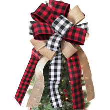 Exquisite Christmas Tree Top, Christmas Bows with Rustic Farmhouse Decoration Appeal, Red Black Buffalo Plaid Burlap and Iron Wire, for Wide Applicati