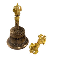Meditation Bell, Tibetan Hand Bell, Handmade Bronze Bell for Home Decoration, for Meditation, Prayer, Reiki, Wakefulness, Concentration (15 cm)