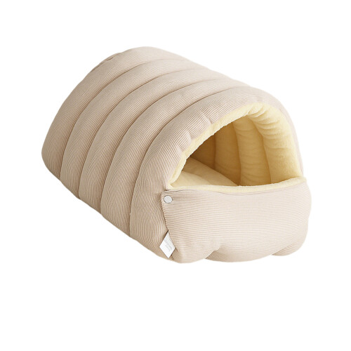 Weiches, geschlossenes Plüsch-Katzenbett,-Mittelgroßes Hellbeige