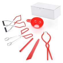 6-Piece Canning Lifter Set with Jar Tongs & Basket --Red