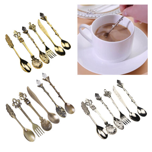 Antike Kaffee-Rührlöffel, 6 Stück, Schnitzerei,-Silber 2