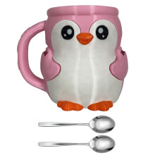 Decorative Penguins Theme Ice Cream-Pink white with 2 spoons