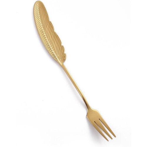 Fruit Fork Stainless Steel FeatherShape Handle Gold Color Kitchen Tool For Cake And Fruit 1
