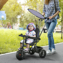 HOMCOM 6 in 1 Kids Tricycle w/ Removable Handle for 1.5+ year, Dark Blue
