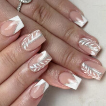 Short White Glitters Square Fake Nail French Style Glossy Press