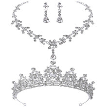 Jewelry Set Crown Shape Bridal Headpieces for Wedding Bride Silver Zinc Alloy Durable Material 1 Set