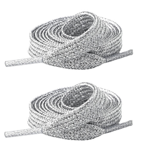 Metallic Color Shoelace Flat Polyester Shoe Lace-Silver 110CM