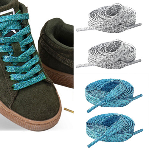 Metallic Color Shoelace Flat Polyester Shoe Lace-Silver 110CM 2