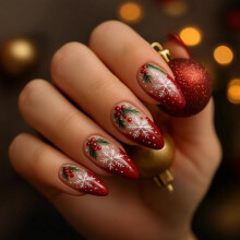 Snowflake Red Almond Fake Nail 24PCS/Pack ABS Build Trendy Press
