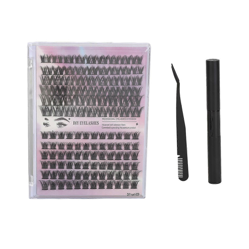 Black 126 Clusters Diy Lash Extensions Kit D Curl Fluffy Individual Lash Extensions Kit With 3Ml Lash Bond Dual End Tweezers With Double Ended Glue