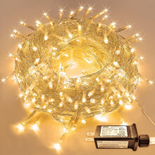Guirnalda de luces navideñas de 200 LED con cable transparente, decorativa para interiores y exteriores, con 8 modos, ampliable, función de memoria