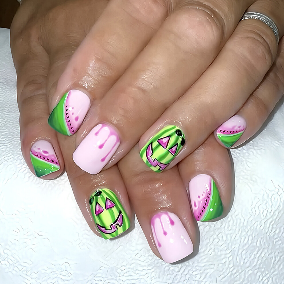 24Pcs False Nail Holiday Theme Glossy Tips Artificial Nail For
