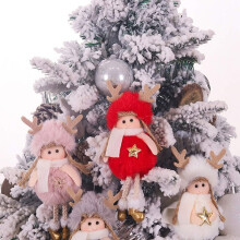 Ciondolo a forma di bambola, decorazioni natalizie in peluche, design con cappello da renna, lavorazione artigianale, resistente e sicuro, per