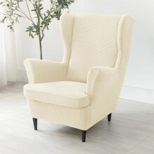 Stretch Wingback Chair Covers 2Piece Slipcover Set For Wingback Chairs Beige Solid Color Living Room Bedroom Or Hotel