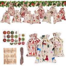 Bolsas de lino reutilizables para fiestas navideñas, elegantes bolsas de arpillera, 24 unidades de 10*14 cm, rojas, verdes y blancas, de lona de