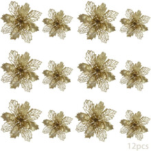 Herbruikbare kerstster, glinsterende glitterdecoratie, kunstbloem perfect voor bruiloften en huisdecoratie, eenvoudig te monteren (12 stuks, ga