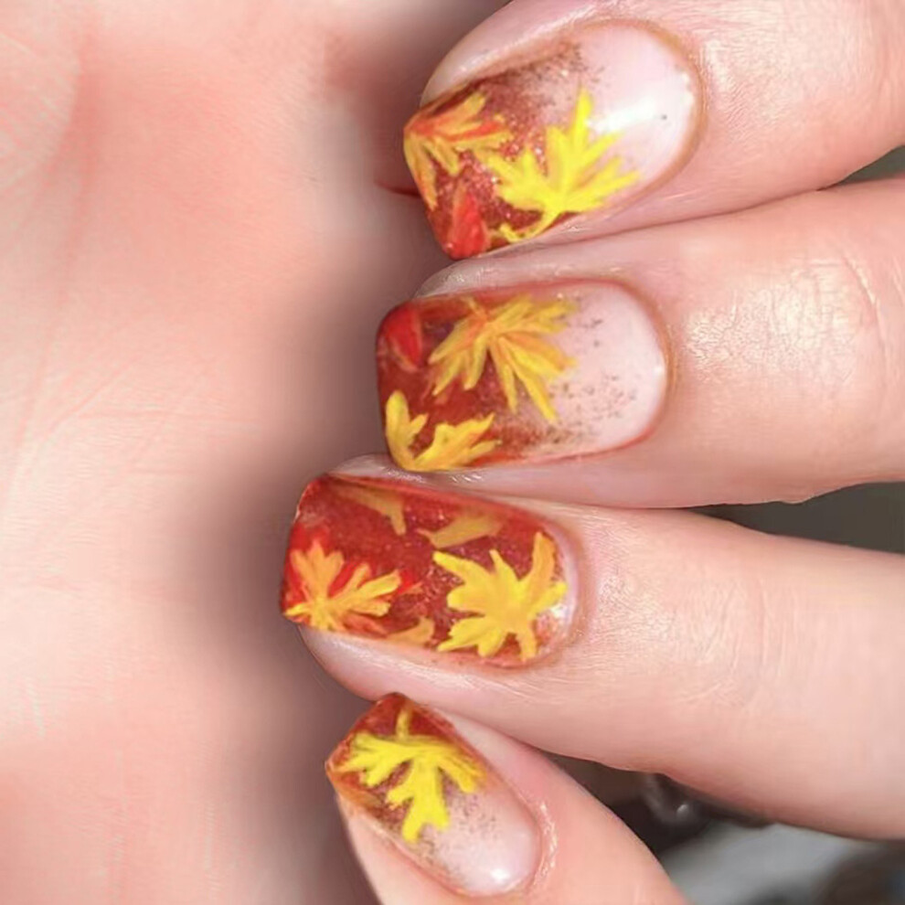 Amber/Brown/Yellow Gradient Glittering Artificial Fingernails Press On Nail Tips
