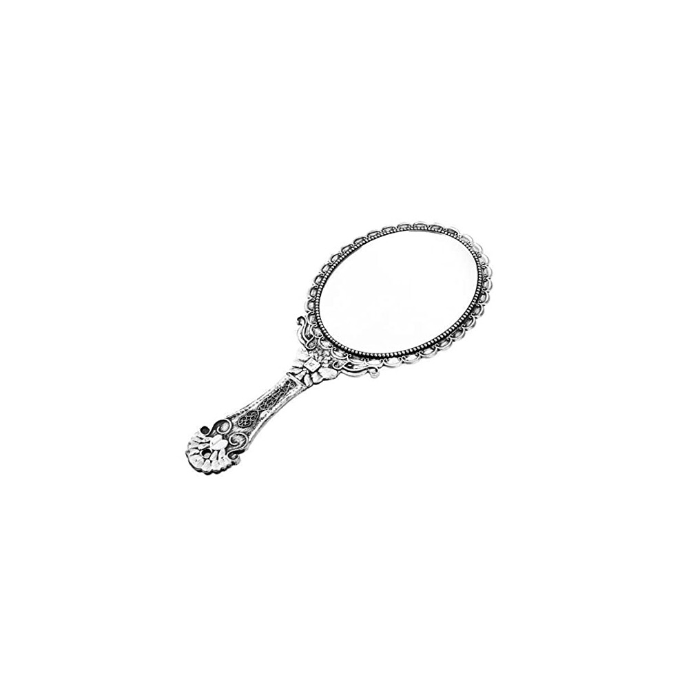 Silver Vintage Embossed Rose Makeup Mirrors, Compact Handheld Mirror For Beauty And The Beast Cosplay