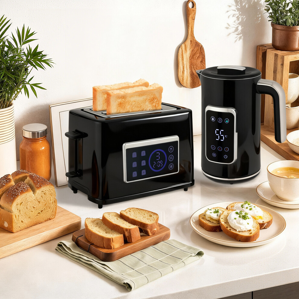 Homcom (Black) 1.7L 3000W Boil Kettle And Toaster Set Black