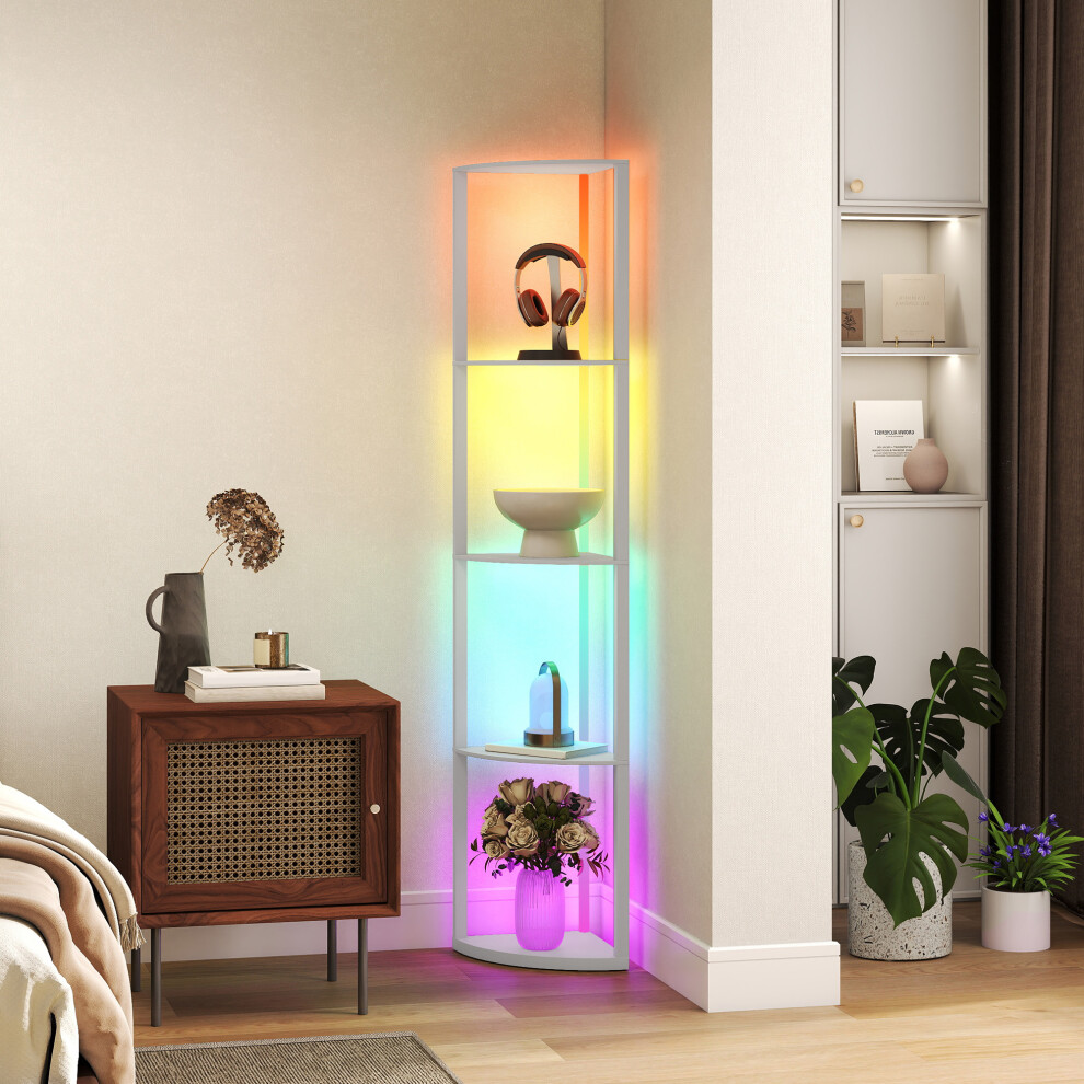 Homcom (Grey) Rgb Led Floor Lamp With Shelves And Remote Control For Living Room
