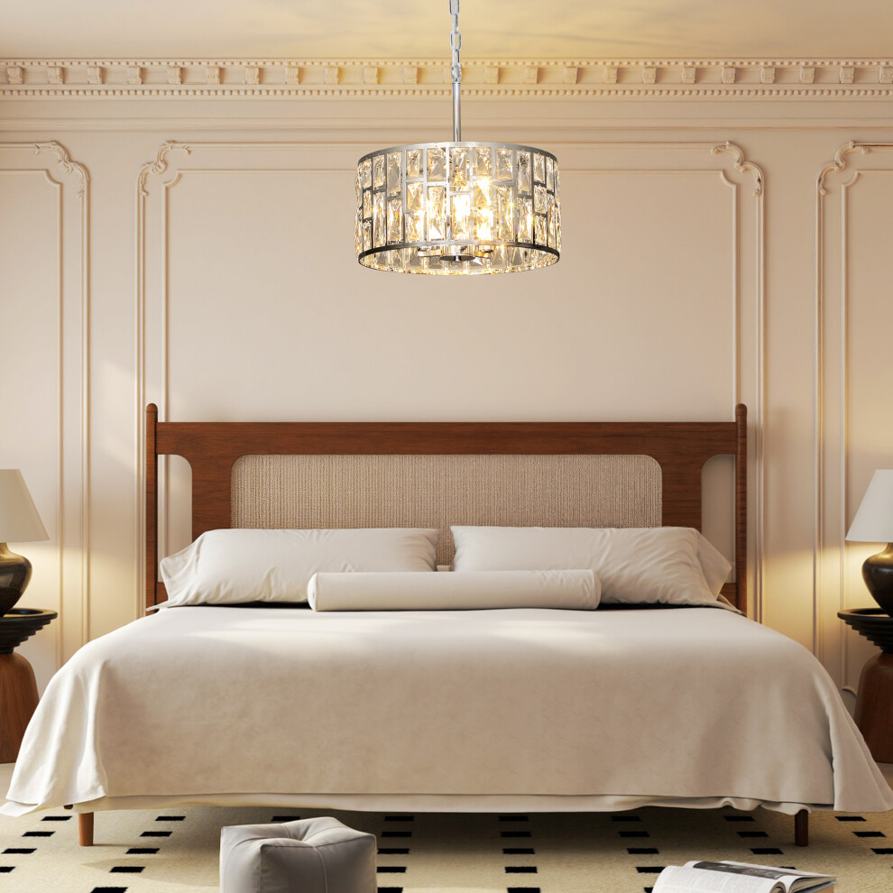 Homcom (Silver) Modern Flush Mount Ceiling Light, Crystal Chandelier For Living Room