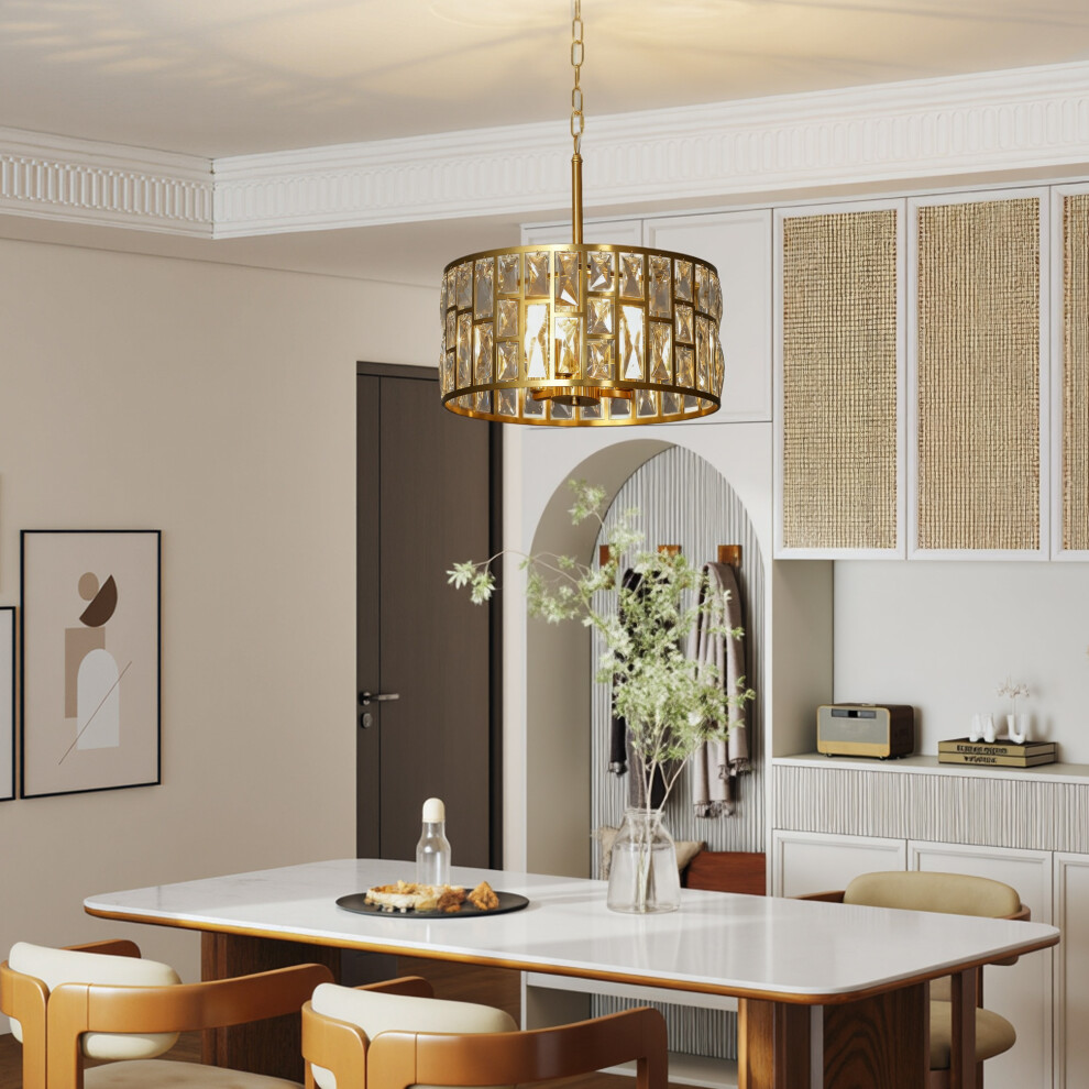 Homcom Unisex Gold Modern Flush Mount Ceiling Light, Crystal Chandelier For Living Room In - Image 3