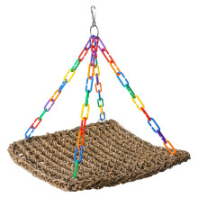 Natural grass woven net hammoth chewing toy trimming cage climbing rope for various small birds