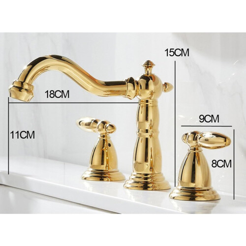 3 Hole Sink Mixer Tap Brass Double Handle 360 Rotatable Antique 2