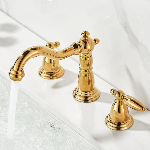 3 Hole Sink Mixer Tap Brass Double Handle 360 Rotatable Antique 1