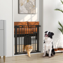 PawHut 75-82 cm Pet Safety Gate Pressure Fit Stair w/ Small Door Double Locking