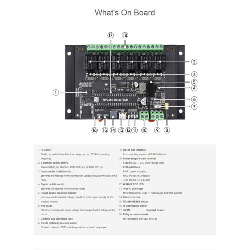 Relays Module Control Onboard for RS485 Interfaces 6 Channel 1