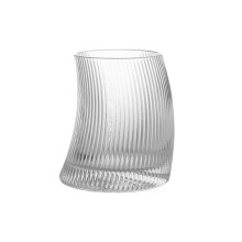Modern Curved Shape Glass Cup Ribbed Transparent-340ml