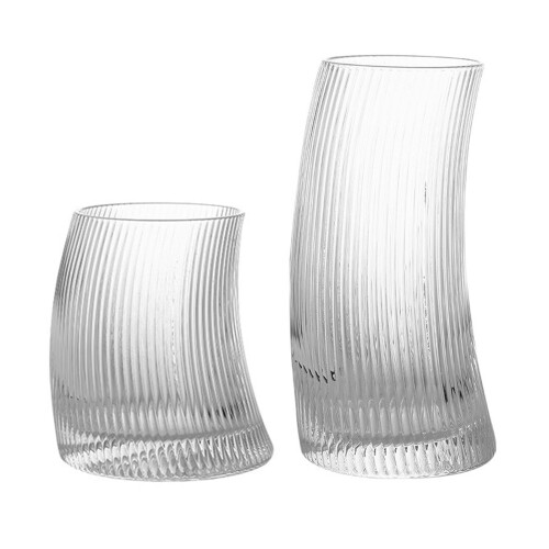 Modern Curved Shape Glass Cup Ribbed Transparent-340ml 1