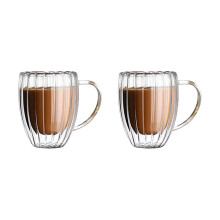 Set of 2 Double Walled Mug Elegant Clear Glass Cup With-330ml