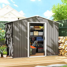 Outsunny 8 x 6ft Garden Storage Shed w/ Double Sliding Door Outdoor Light Grey