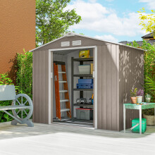 Outsunny 7 x 4ft Garden Shed Storage with Foundation Kit and Vents Light Brown