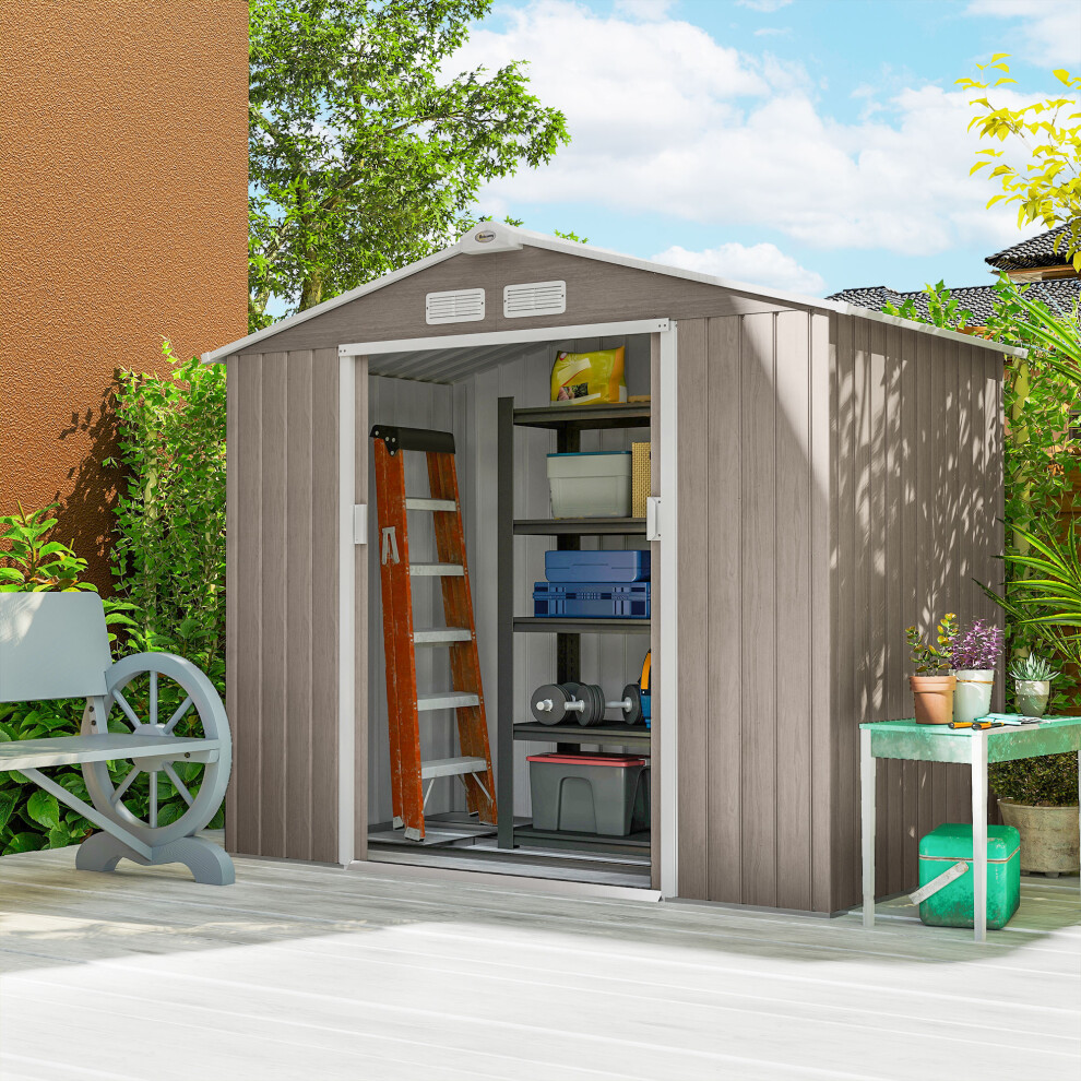Outsunny 7ft x 4ft Outdoor Storage Shed - Garden Tool Storage Unit with Floor Foundation and Air Vent - Brown - Image 4