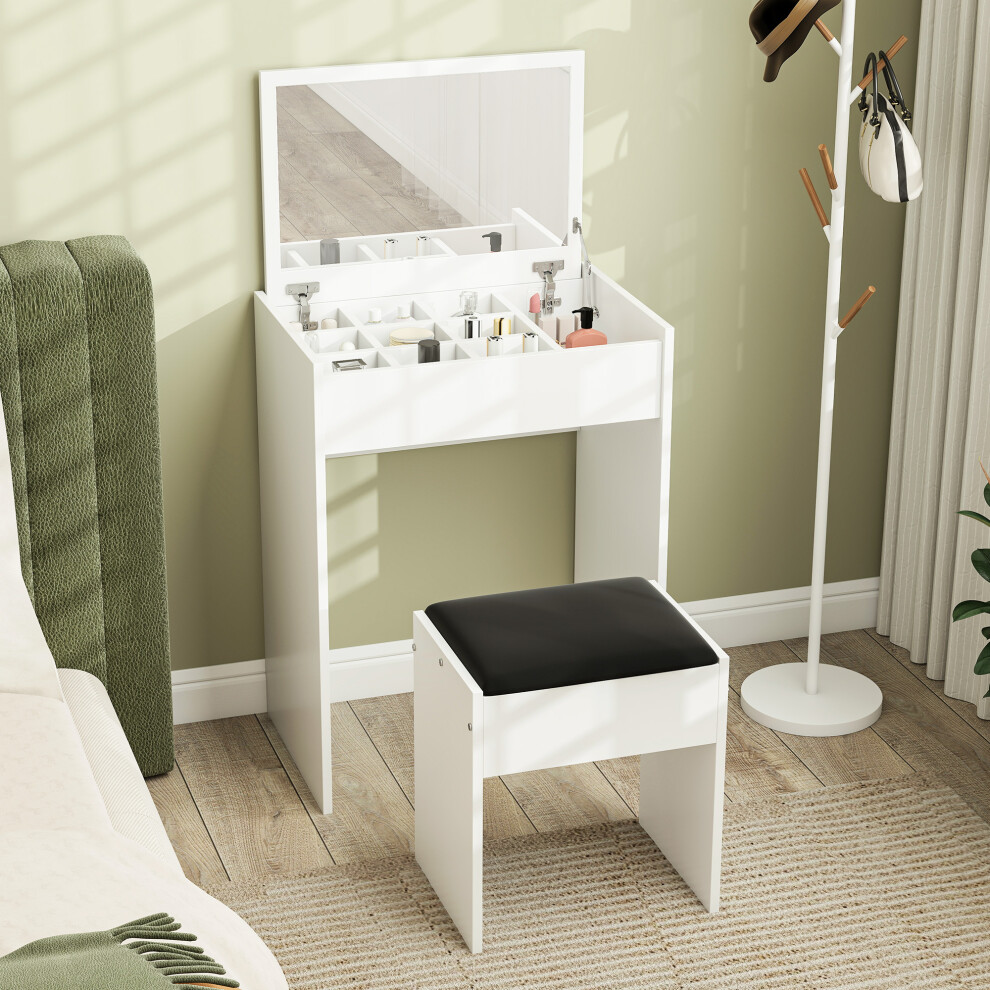 HOMCOM Dressing Table Set Padded Stool with Flip-up Mirror Multi-purpose - White