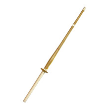 Kendo Shinai Bamboo Sword 112 to 120 cm Handle with White Leather Includes Tsuba Bamboo Strips 115 cm