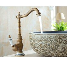 Kitchen faucet, 360degree rotation, antique retro sink faucet, brass with ceramic handle