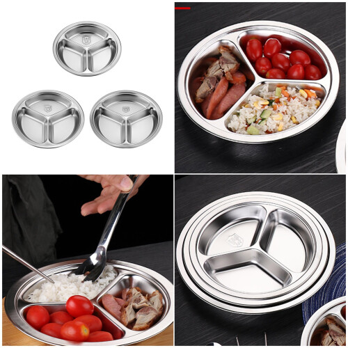 3 Part Stainless Plate Food Partition System Round Divided-26 2
