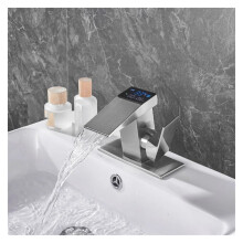 Washbasin faucet intelligent digital display warm and cold waterfall from the black faucet, kitchen (Silver)