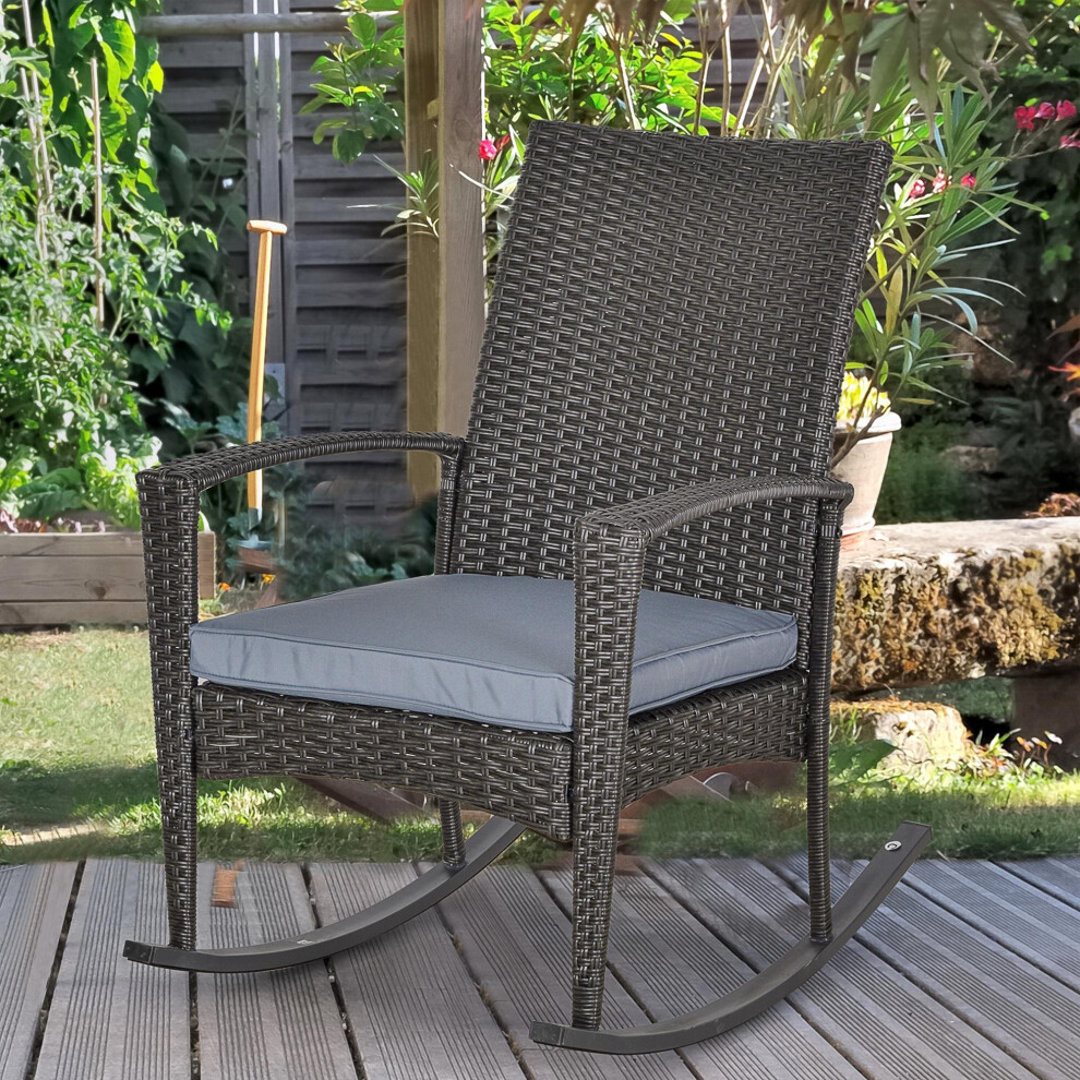 Outsunny Garden Rattan Rocking Chair, Bistro Recliner Rocker Furniture Seater